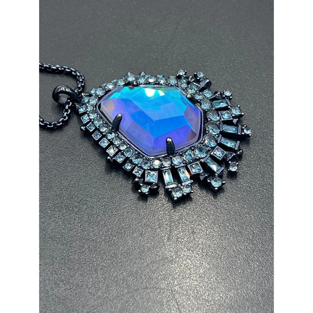 Kendra Scott Navy Gunmetal Daenerys Necklace in Indigo Dichroic Glass Adjustable